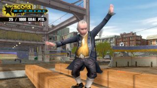 Benjamin Franklin doing a skating trick in the PS2 game Tony Hawk’s Underground.
