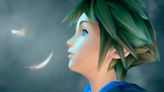 Sora staring up at the sky in one of the best PS2 games, Kingdom Hearts.